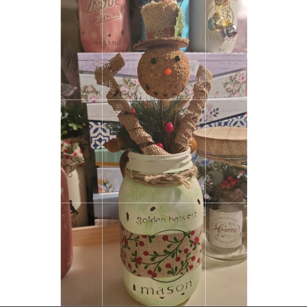 Country Snowman Mason Jar
